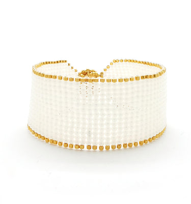 Brazalete Telar Dorado Medio Liso Perla